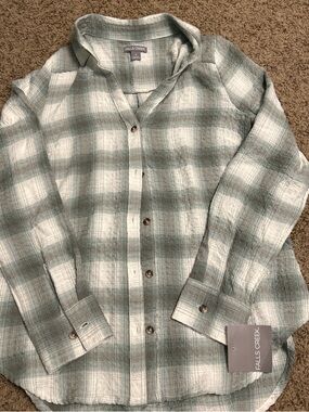 Falls Creek Sage Green and White Plaid Button-Down Shirt